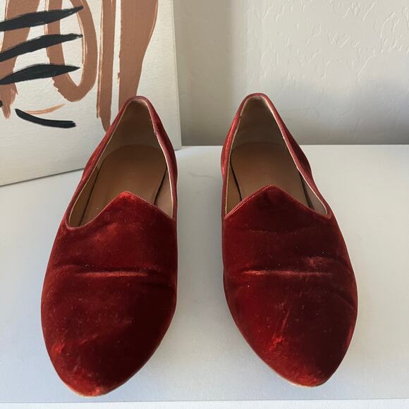 Le Monde Beryl Flat Red Velvet Venetian‎ Italian Slipper Flat Loafers Size 37 - Picture 2 of 8